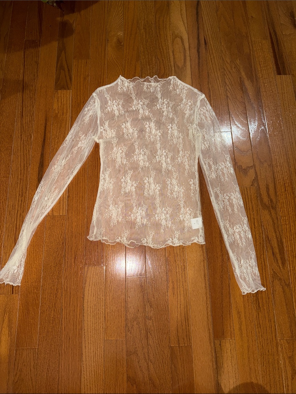 Sheer Lace Long-Sleeve Top - Cream